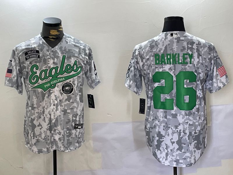 Men Philadelphia Eagles #26 Barkley Nike Arctic Camo 2024 Salute to Service Limited NFL Jersey style 4